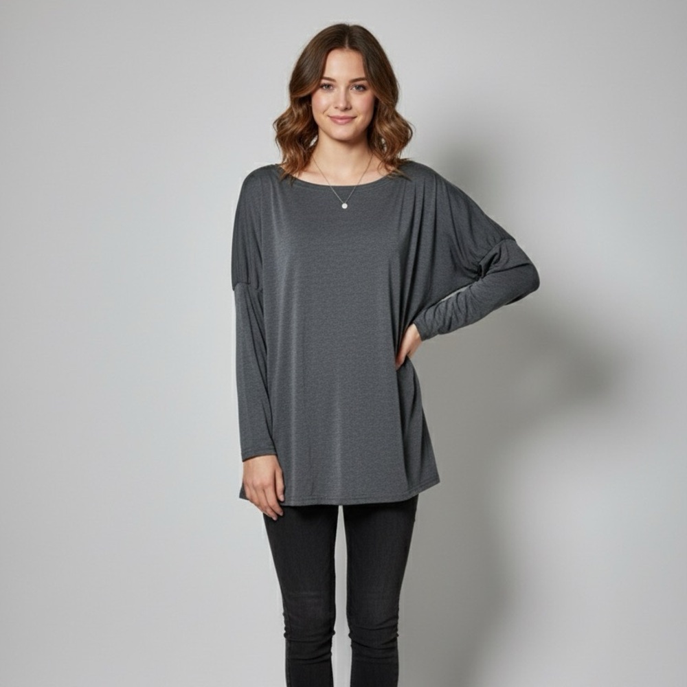 POGTMM Gray Ruched Dolman Sleeve Tunic Top‎ with pockets Long Sleeve size small